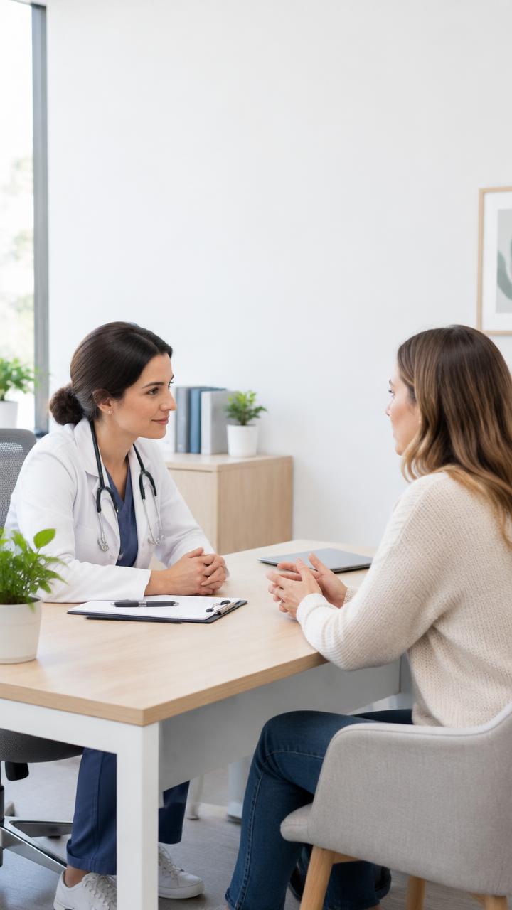 Escena ilustrativa de una conversación en consulta